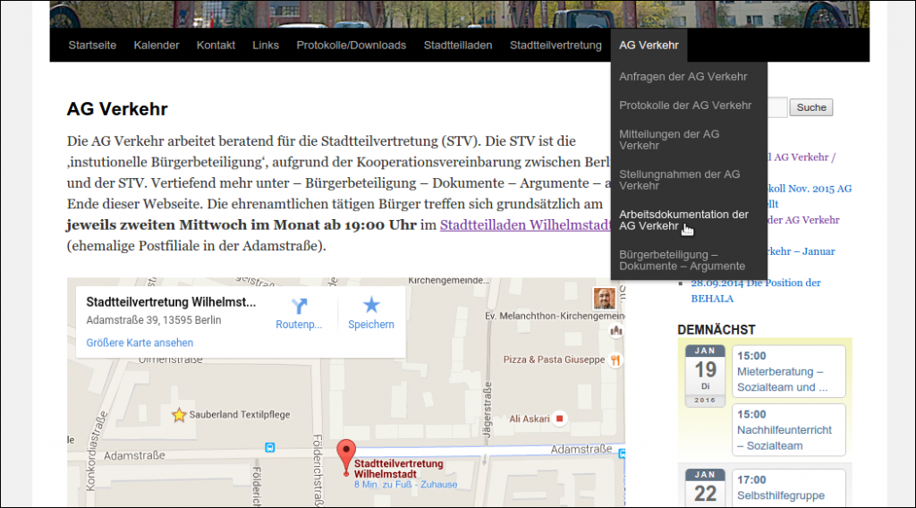Screenshot: Neue Webseite der AG Verkehr